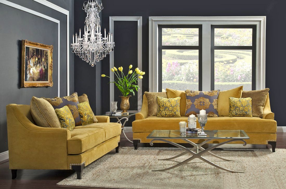 Viscotti Gold Fabric Classic Sofa