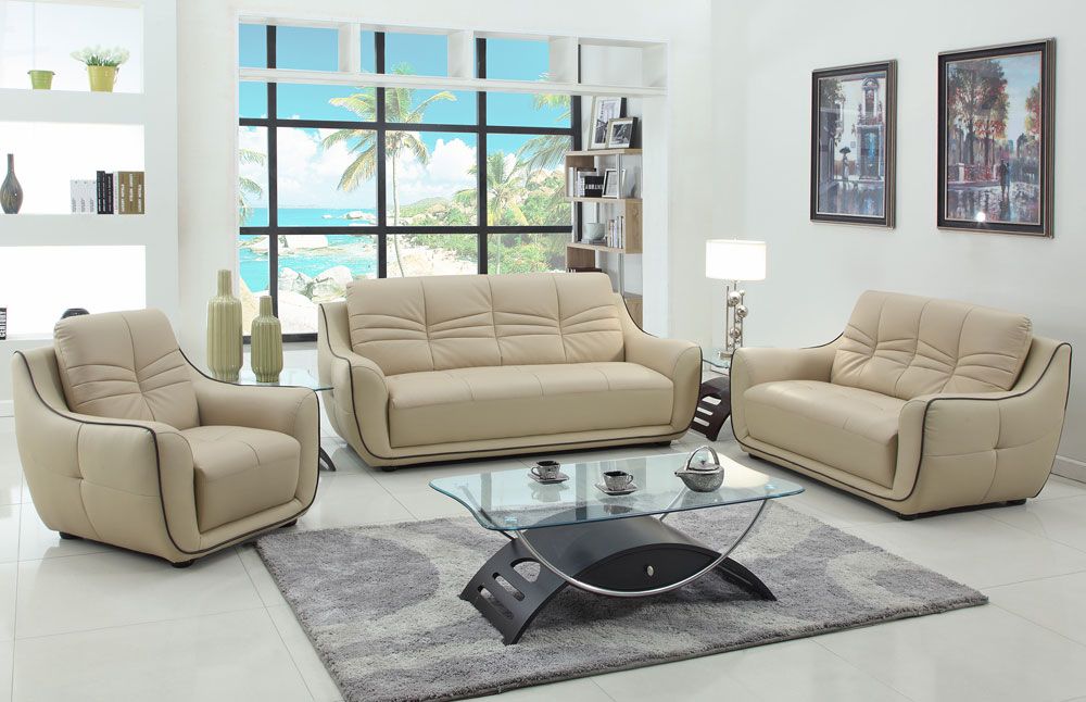 Volos Genuine Leather Modern Sofa Set