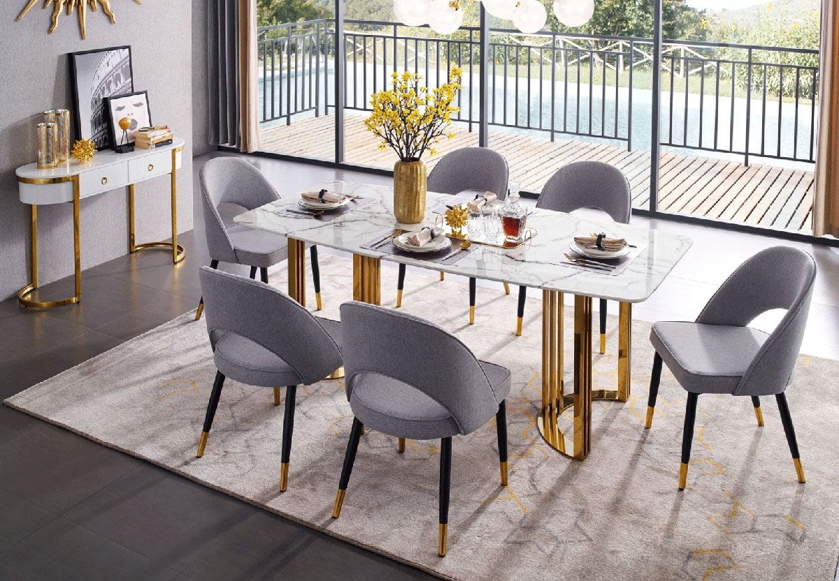 Vonnie Marble Top Dining Table Gold Base