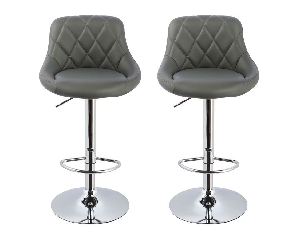 Waffle Grey Leather Barstool Set