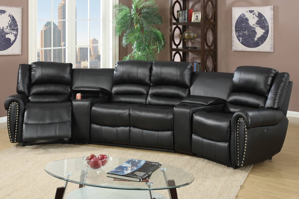 Wales Black Leather Power Recliner Theater Set