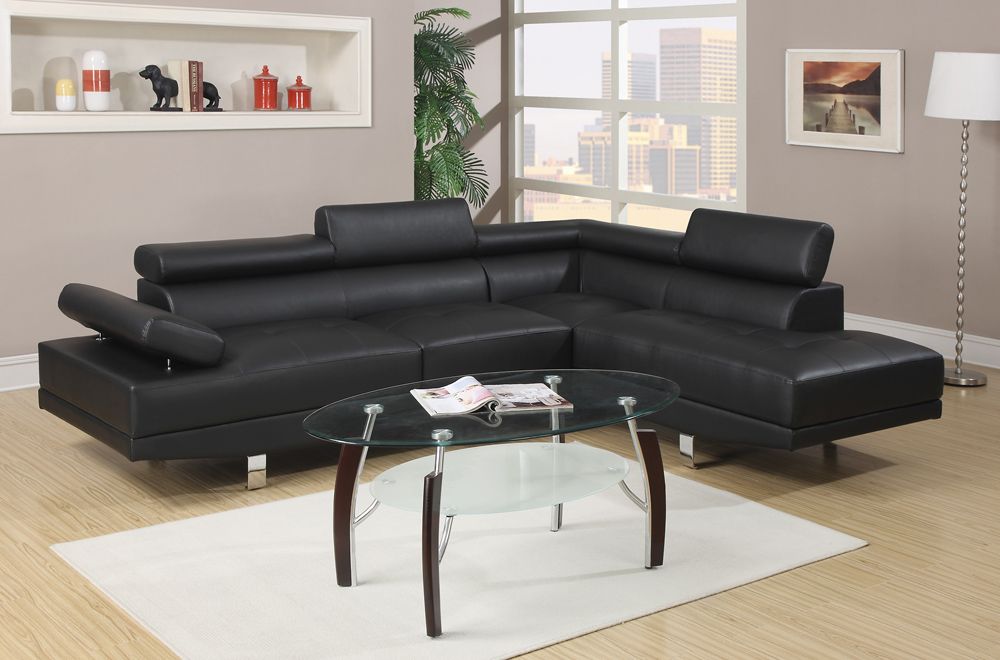 Warren Black Leather Modern Sectional