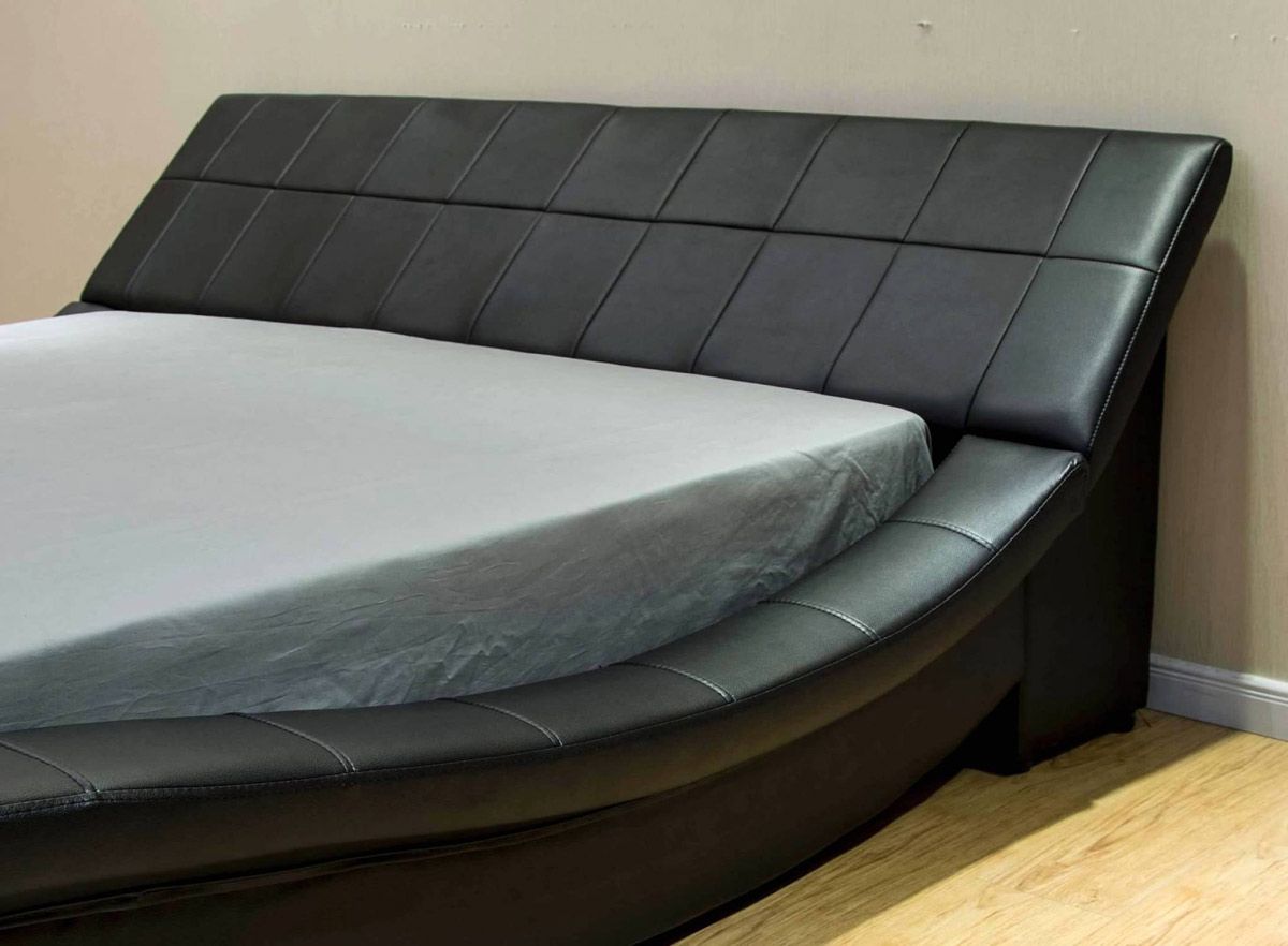 Wavy Black Leather Bed Headboard