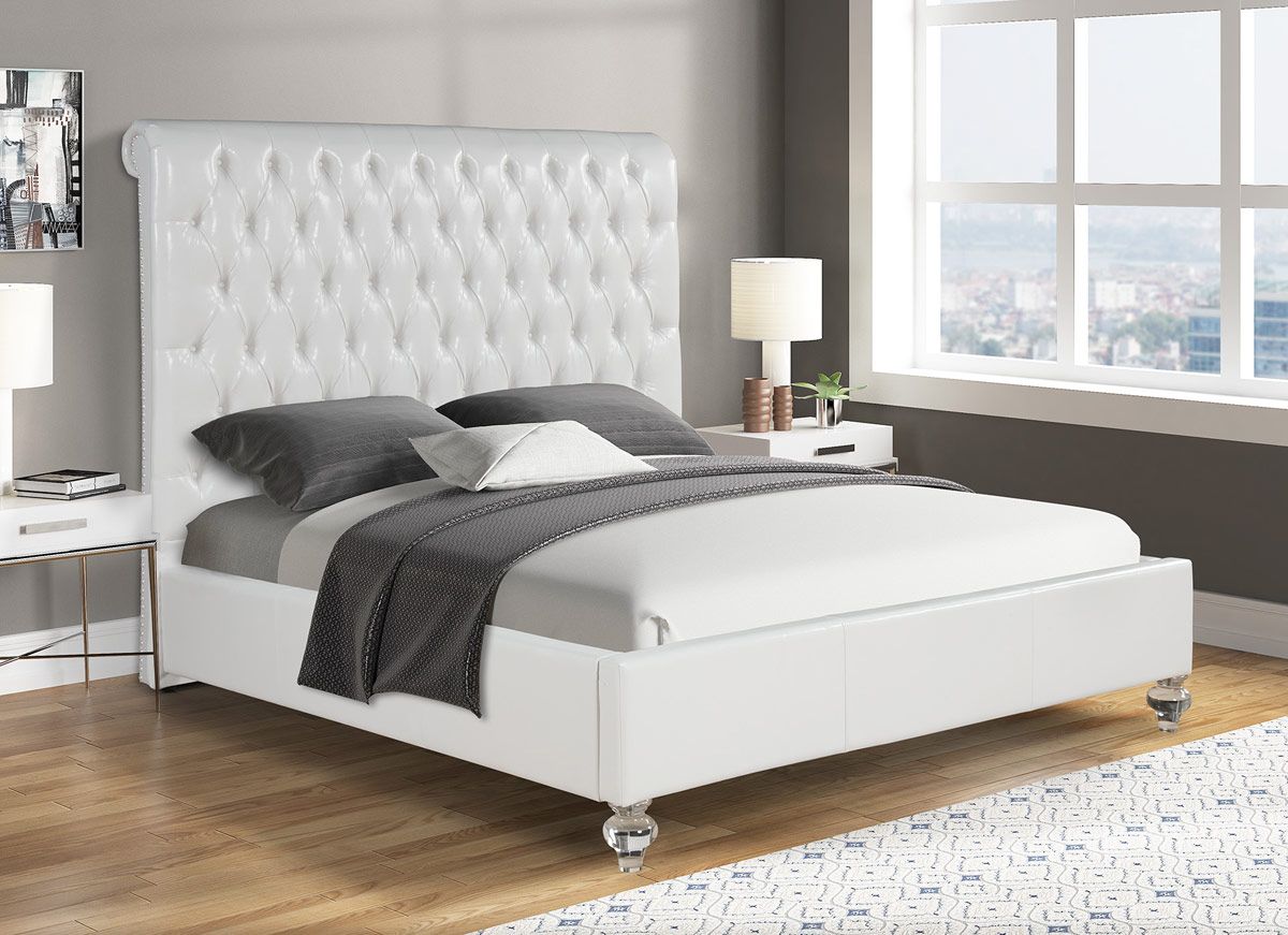 Wells Tufted Leather Bed Tall Headboard
