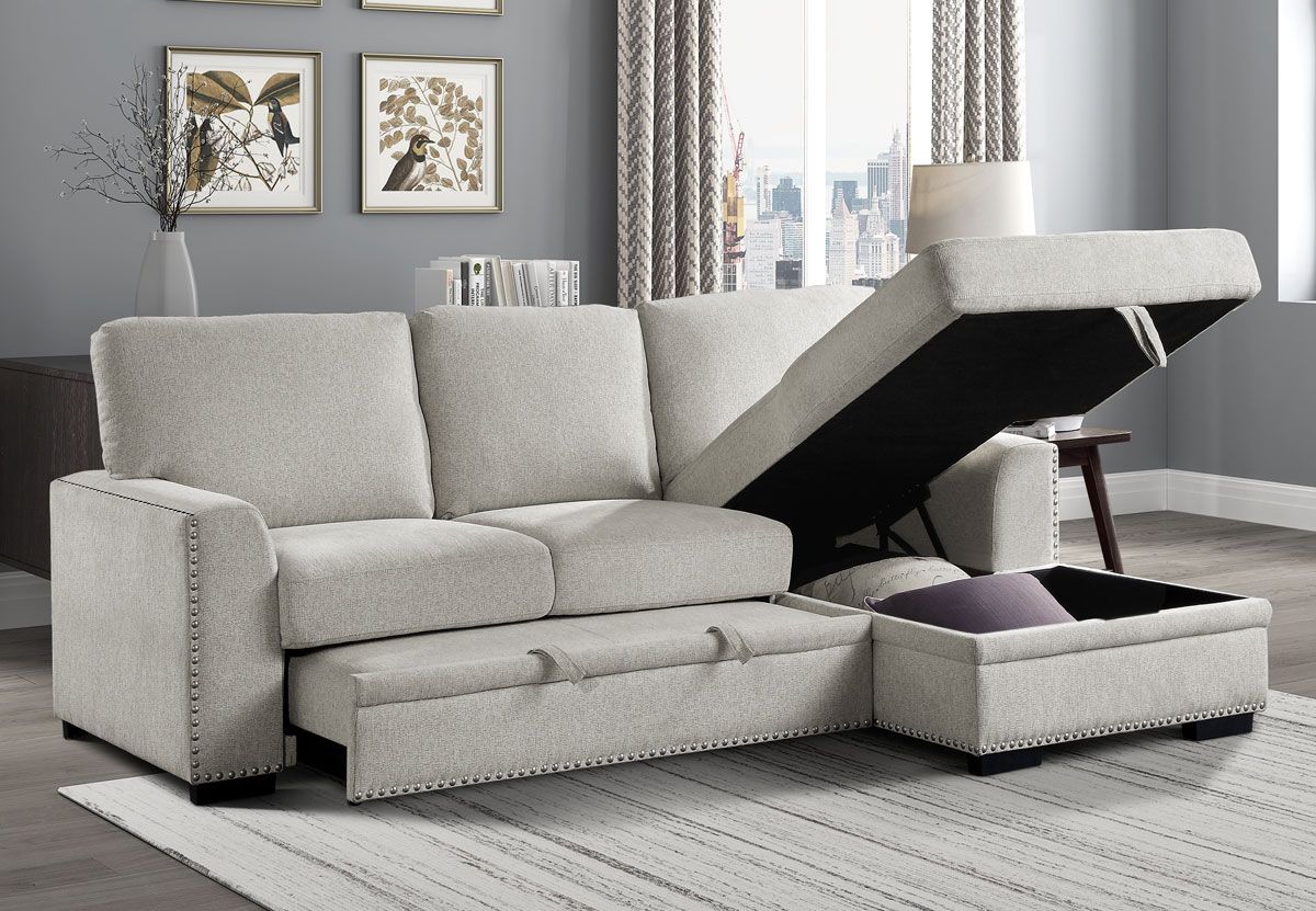 Willex Beige Chenille Sectional Storage