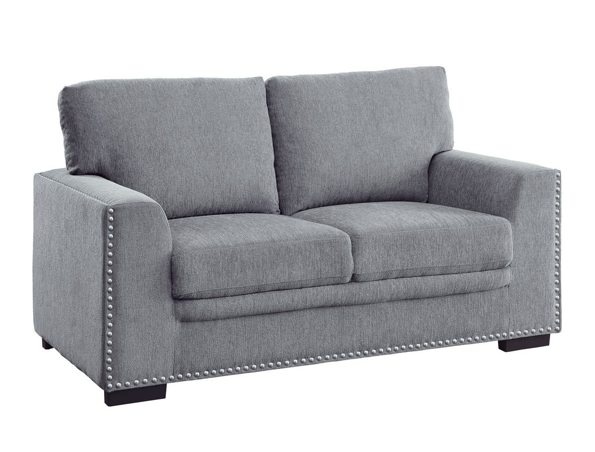 Willex Grey Chenille Loveseat With Nailhead