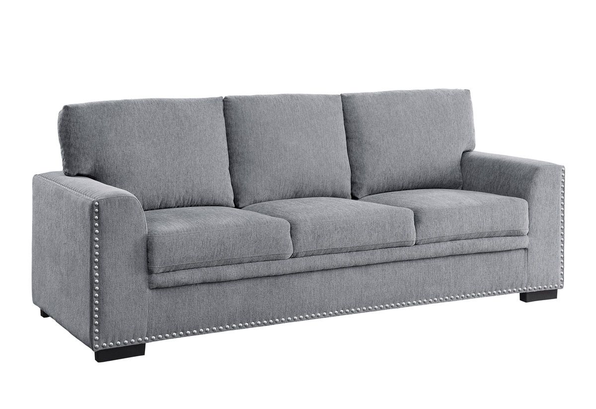Willex Grey Chenille Sofa With Nailhead