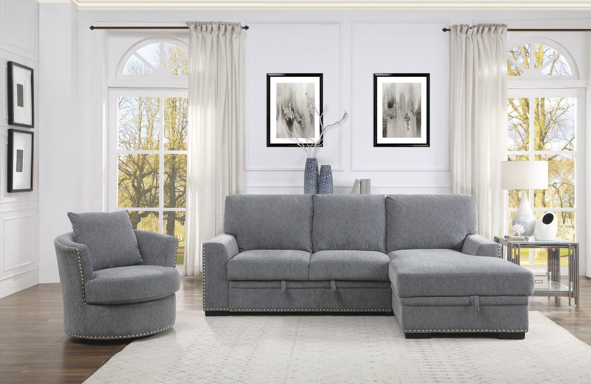 Willex Sectional Sleeper Grey Chenille