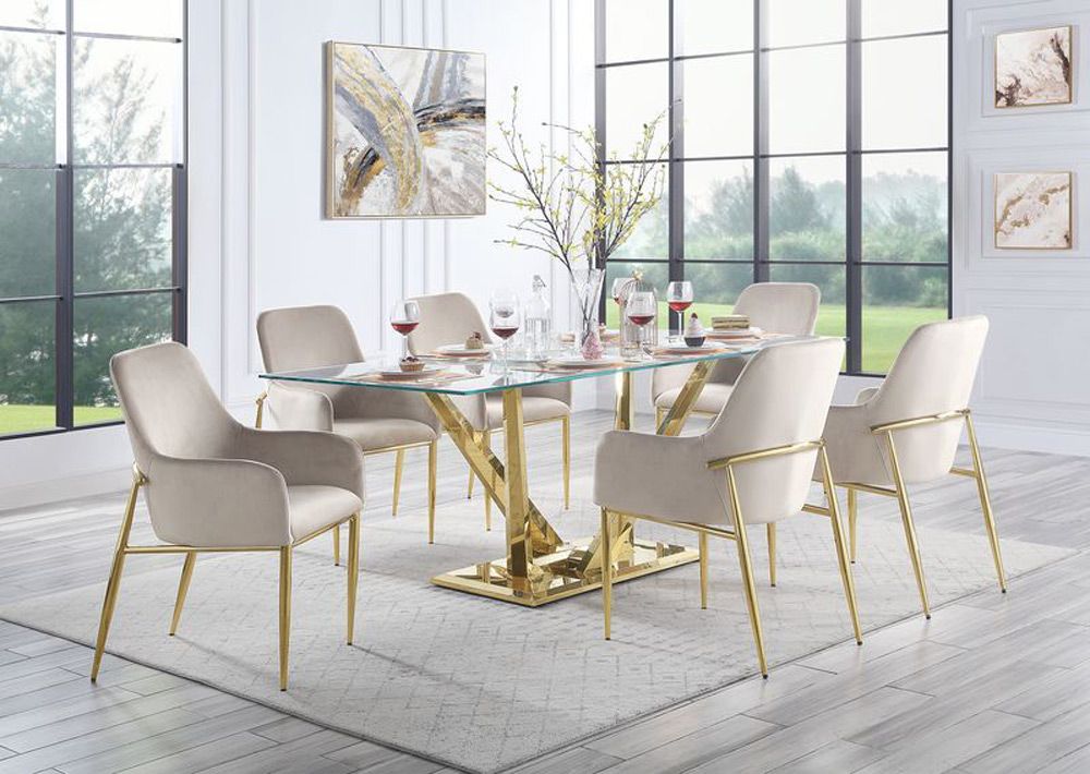 Windsor Glass Top Dining Table Gold Finish