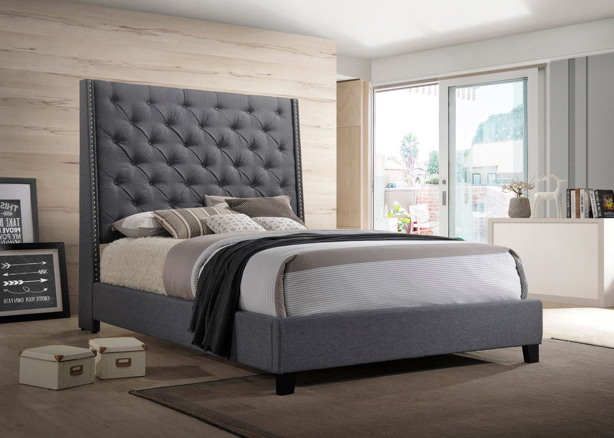 Winston Grey Velvet Bed