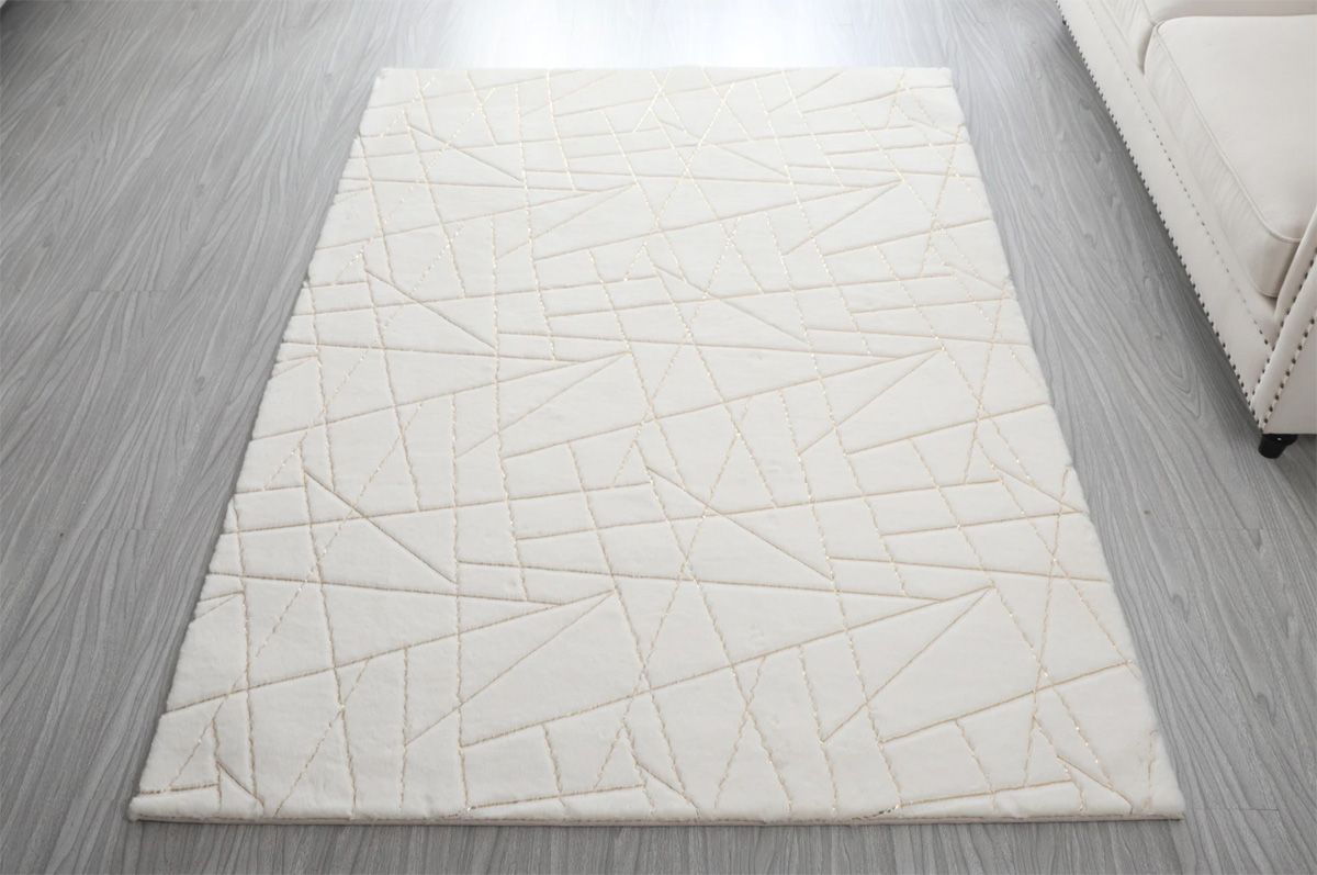 Wisteria White Rug With Gold Lines