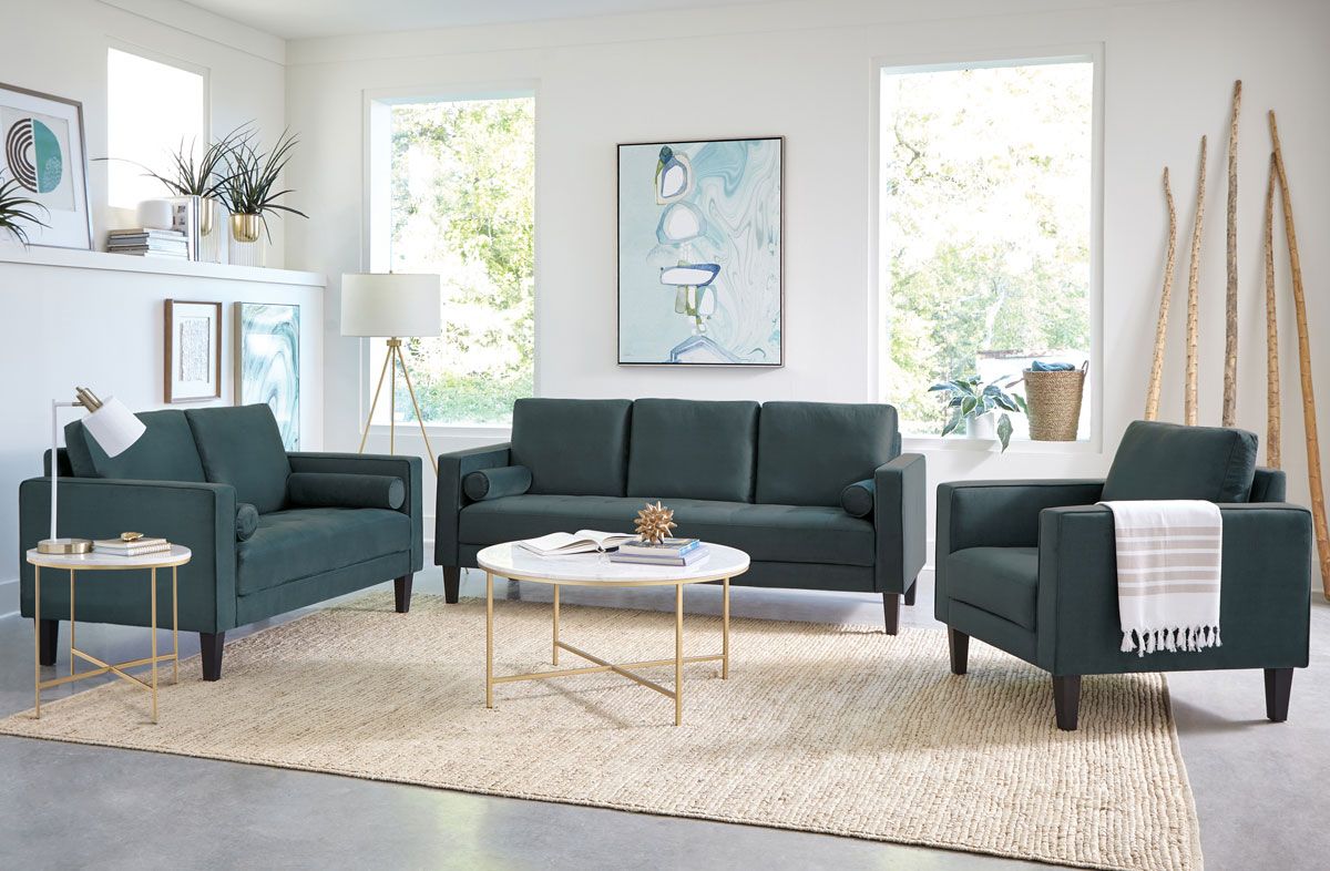 Woller Dark Teal Velvet Sofa Set