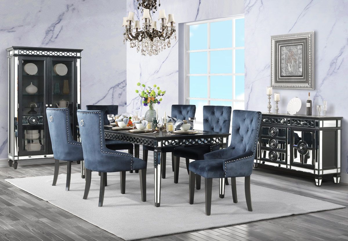 Wrentham Black Finish Mirrored Dining Table Set