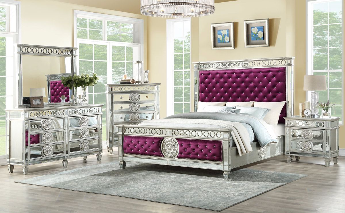 Wrentham Burgundy Bed Mirrored Accents