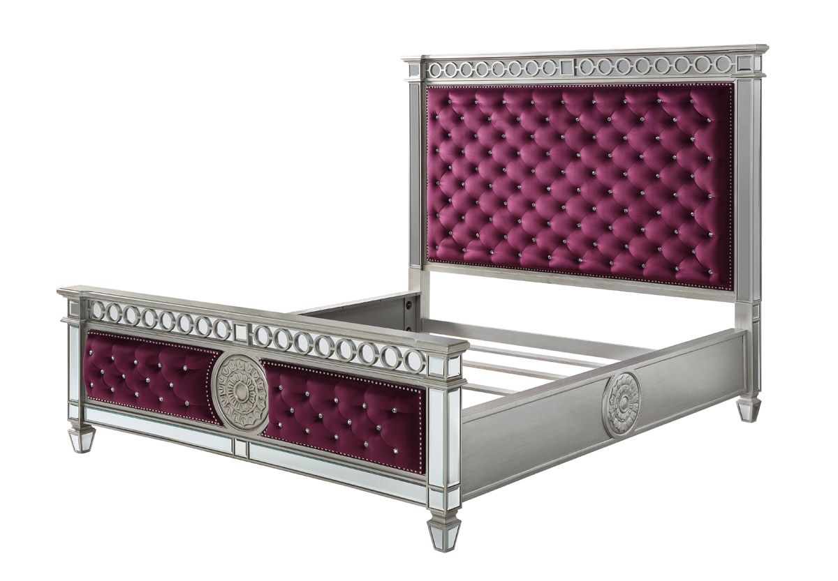 Wrentham Burgundy Velvet Bed With Mirrored Accents