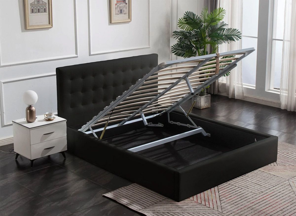 Wyatt Black Leather Bed With Lift Storage