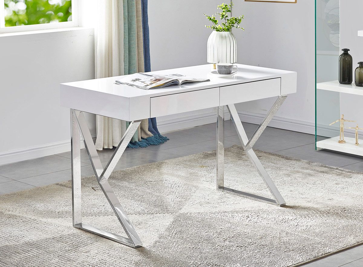 Zahir Glossy White Finish Desk