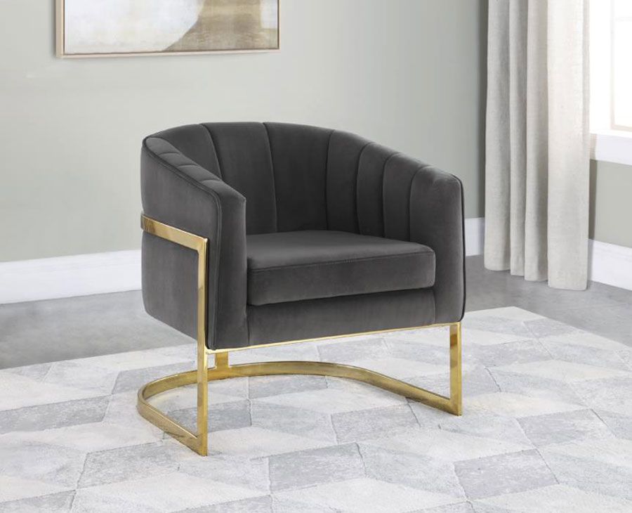Zahra Grey Velvet Chair Gold Leg