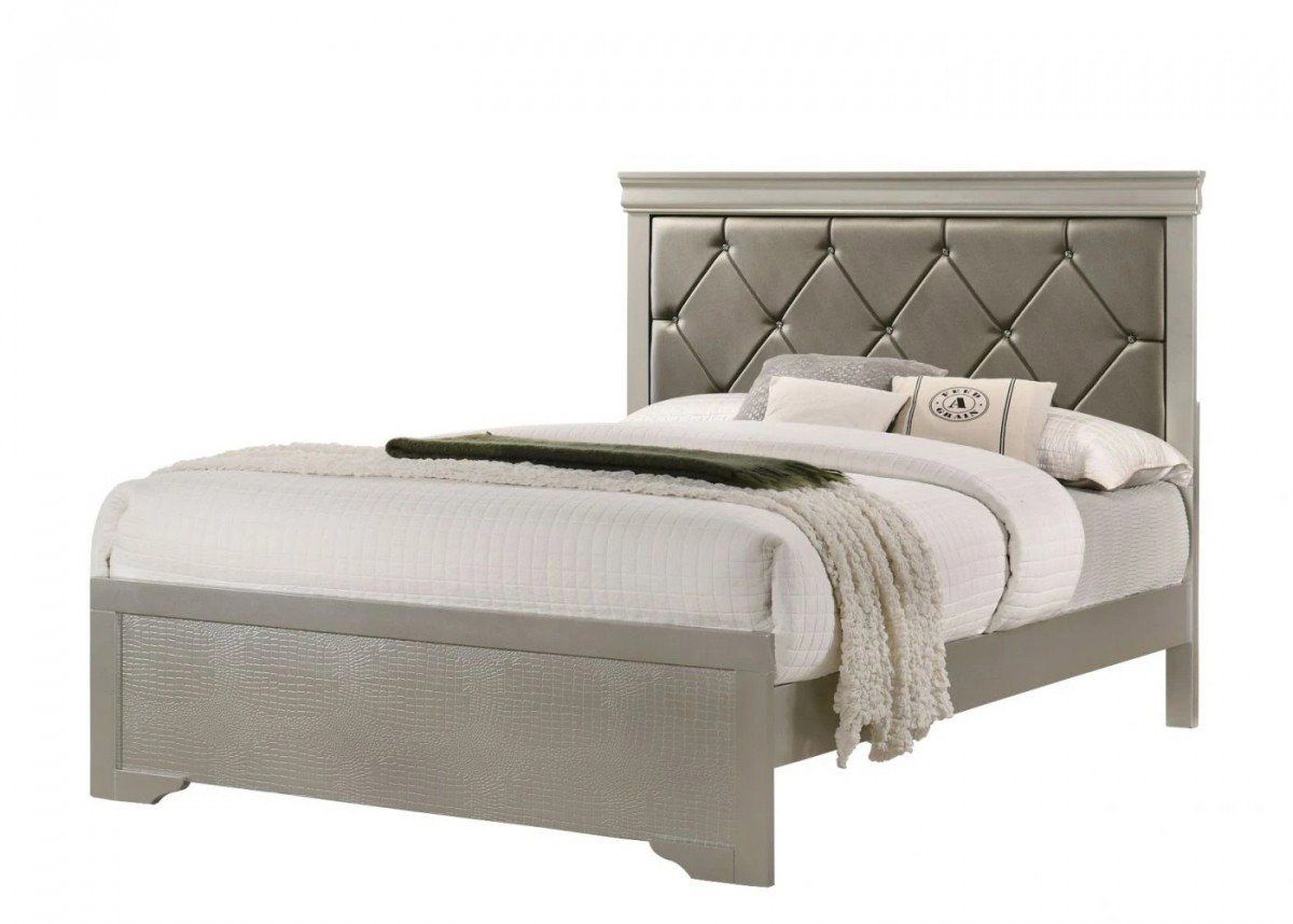 Zain Silver Finish Crystal Tufted Bed