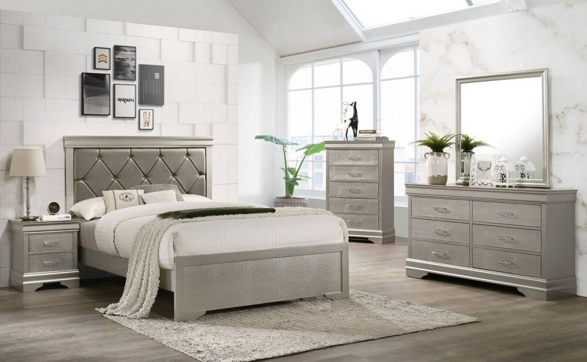 Zain Silver Finish Bedroom Collection