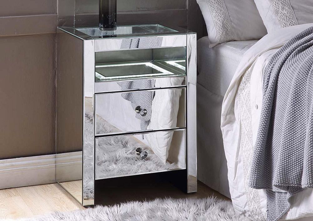 Zarina Mirrored Night Stand With LED Light