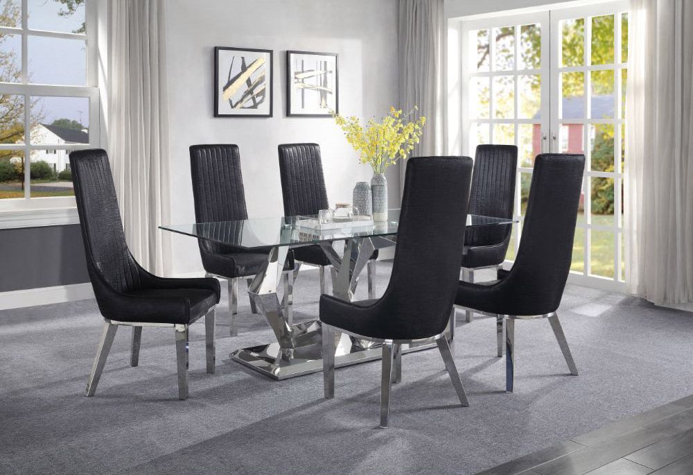 Zeba Modern Glass Top Dining Table Set