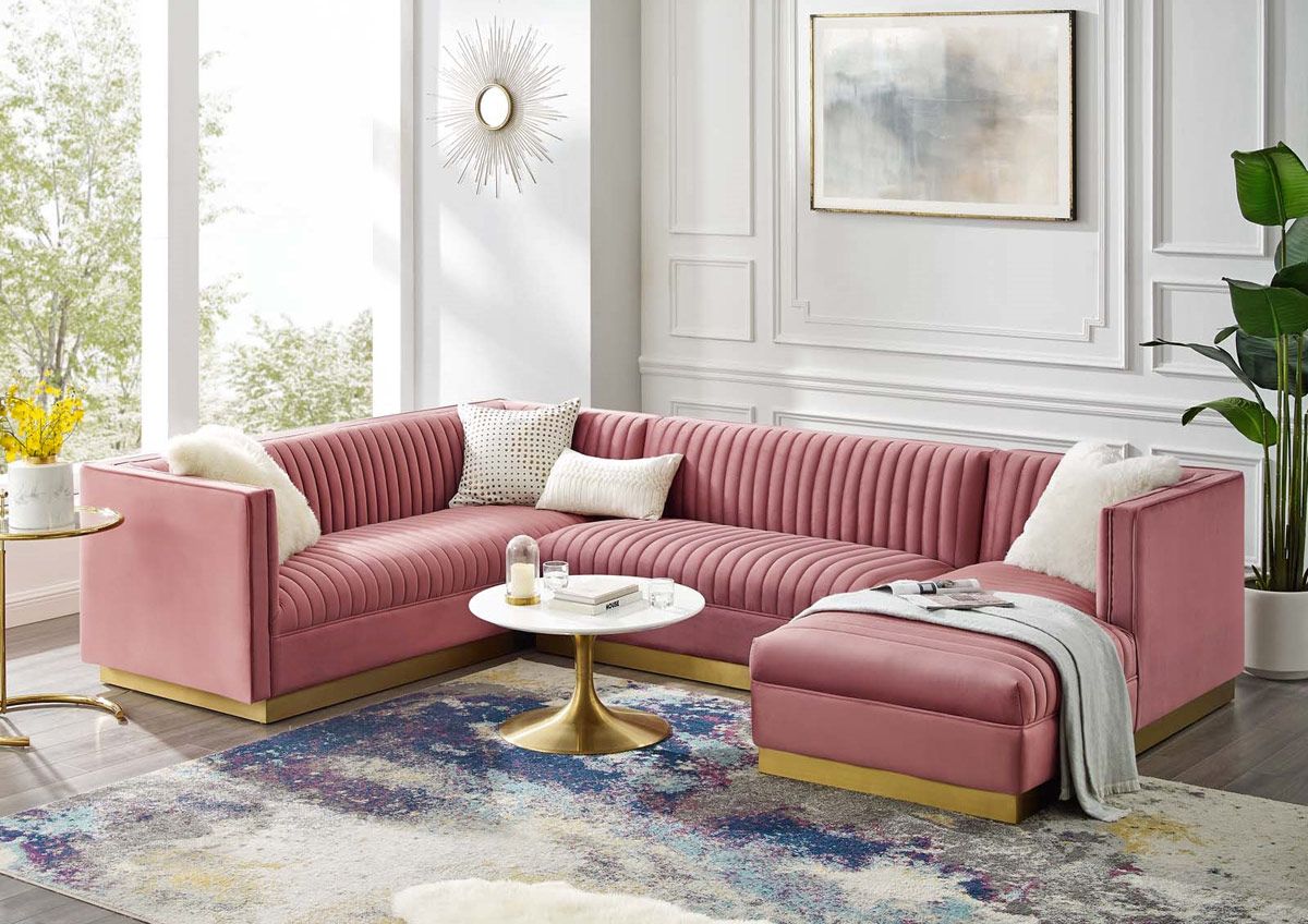 Zenfira Pink Velvet U-Shape Sectional