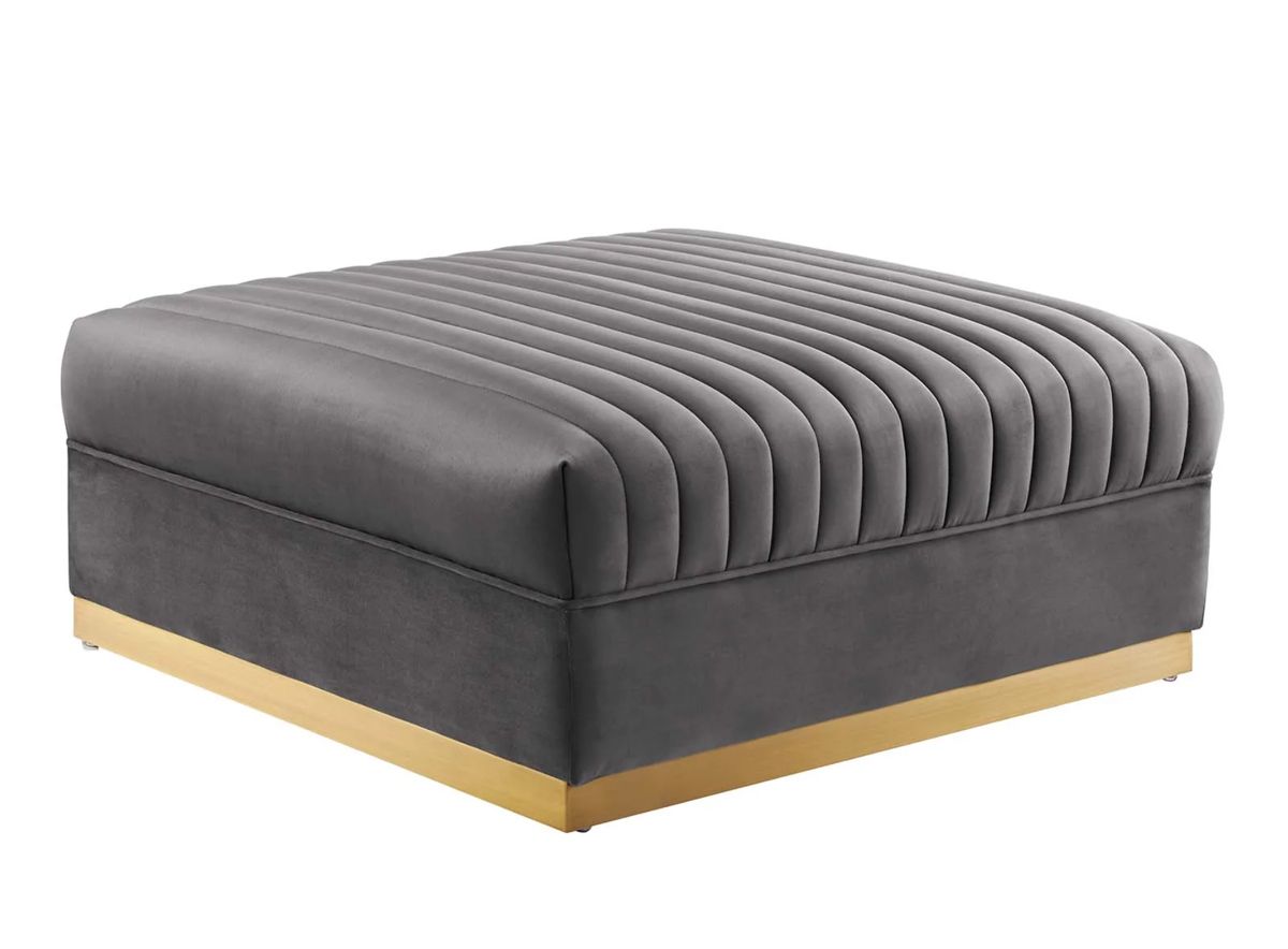 Zenfira Grey Velvet Ottoman