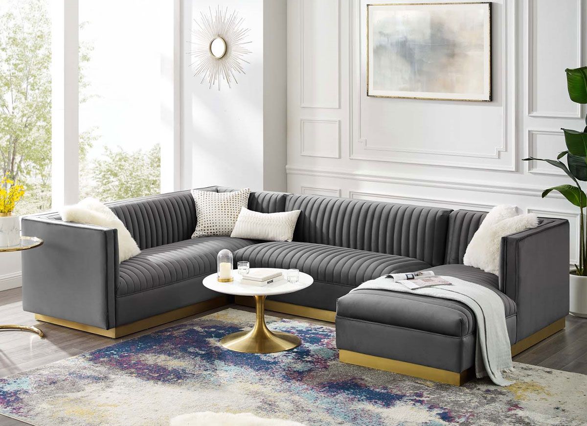 Zenfira Gray Velvet U-Shape Sectional