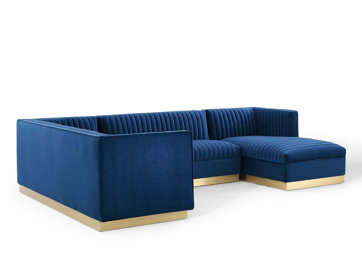 Zenfira Navy Blue Velvet U-Shape Sectional Back Side