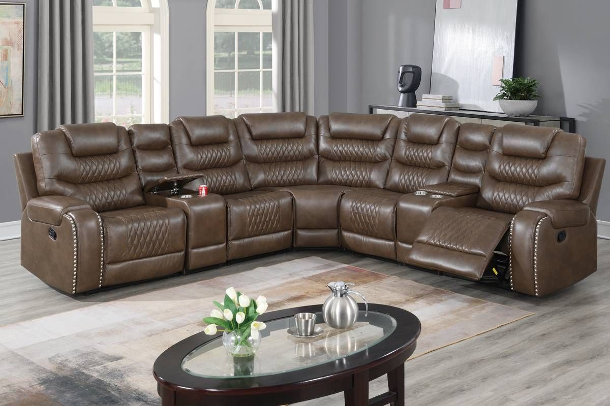 Zenobia Brown Leather Recliner Sectional