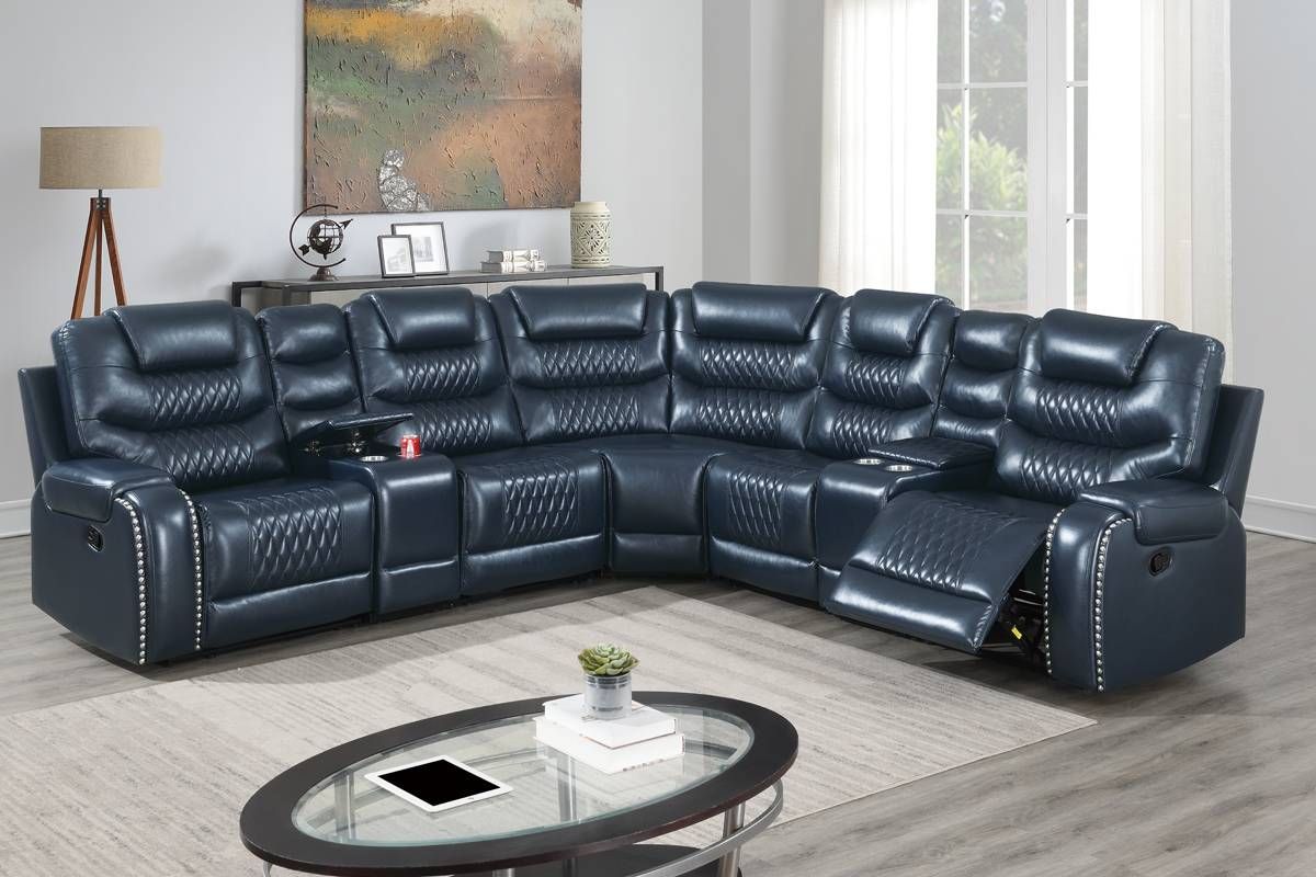 Zenobia Navy Leather Recliner Sectional