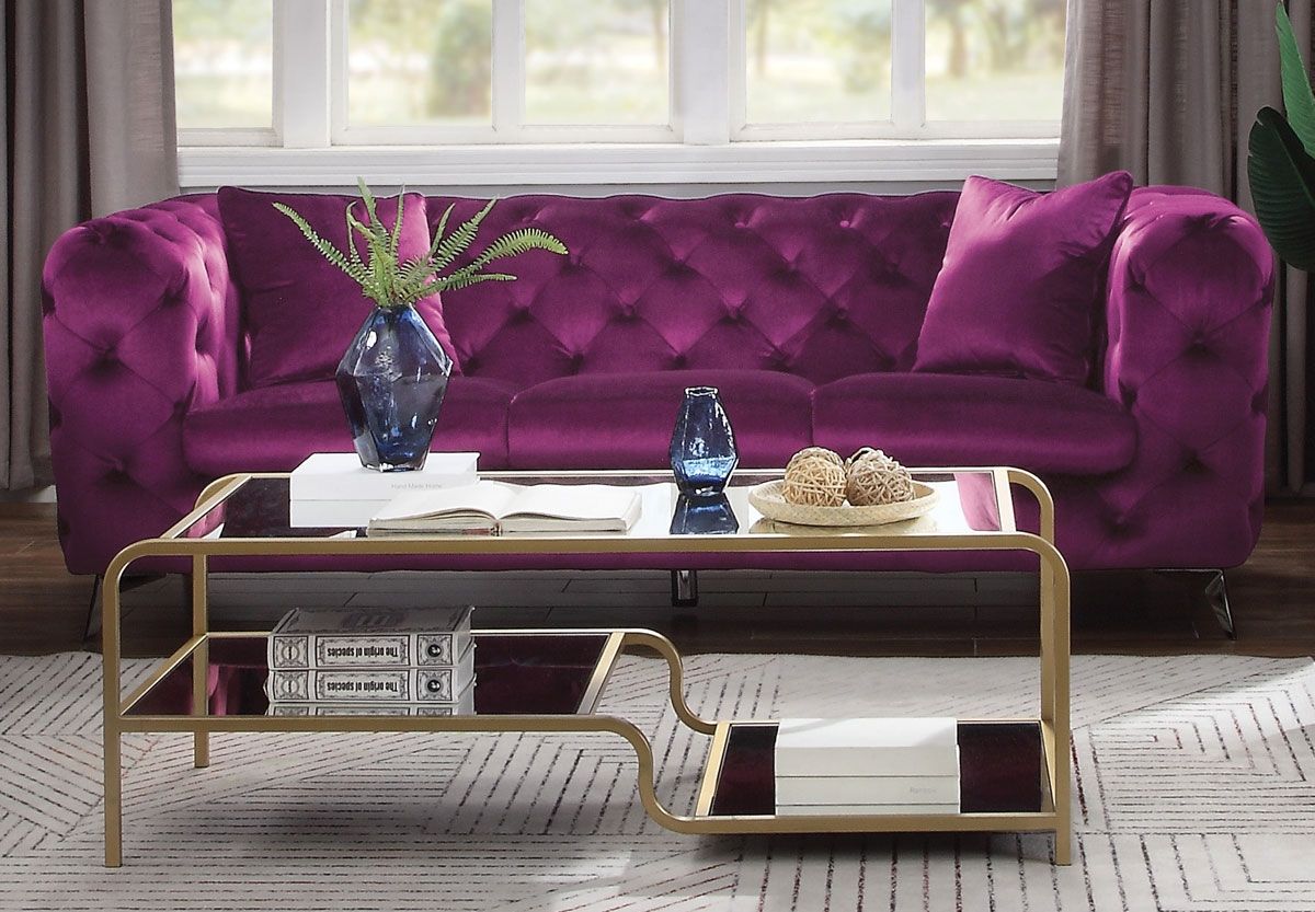 Zenon Modern Chesterfield Sofa Purple Fabric