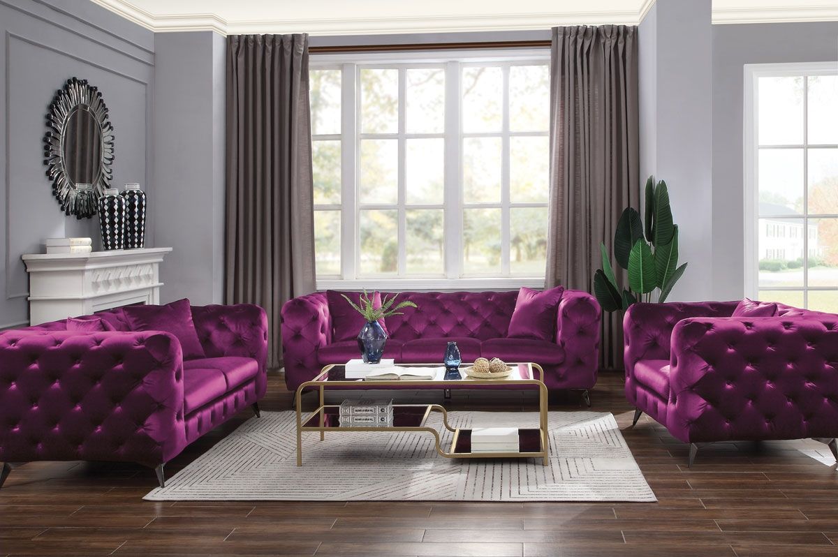 Zenon Purple Fabric Chesterfield Sofa