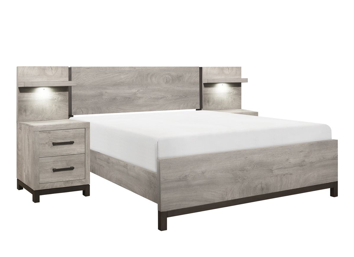 Zepur Rustic Grey Finish Bed With Panels
