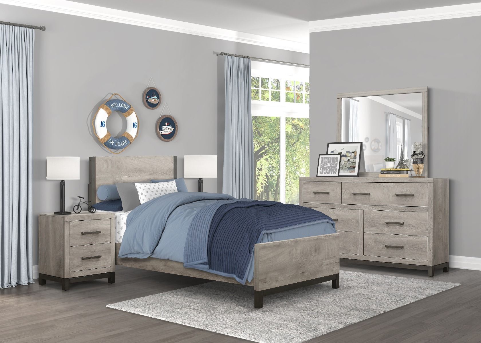 Zepur Rustic Grey Youth Bedroom Set