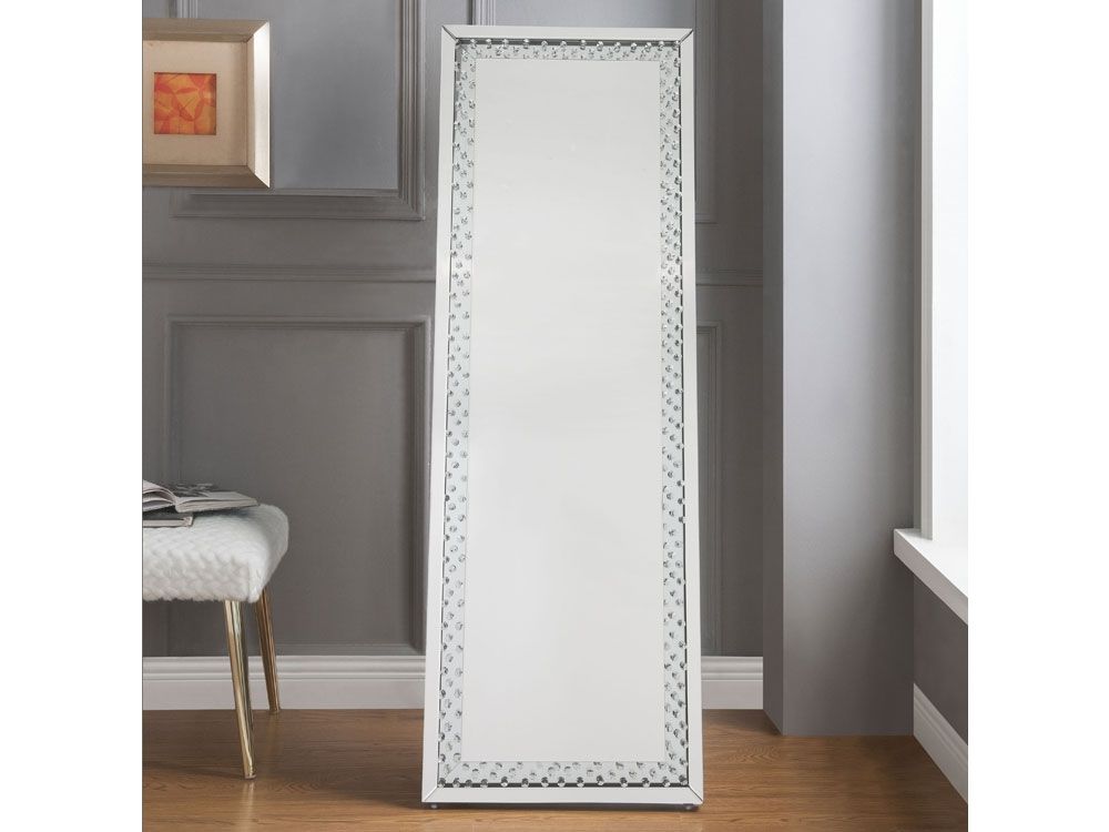 Zoey Floor Mirror With Crystal Accent Trim