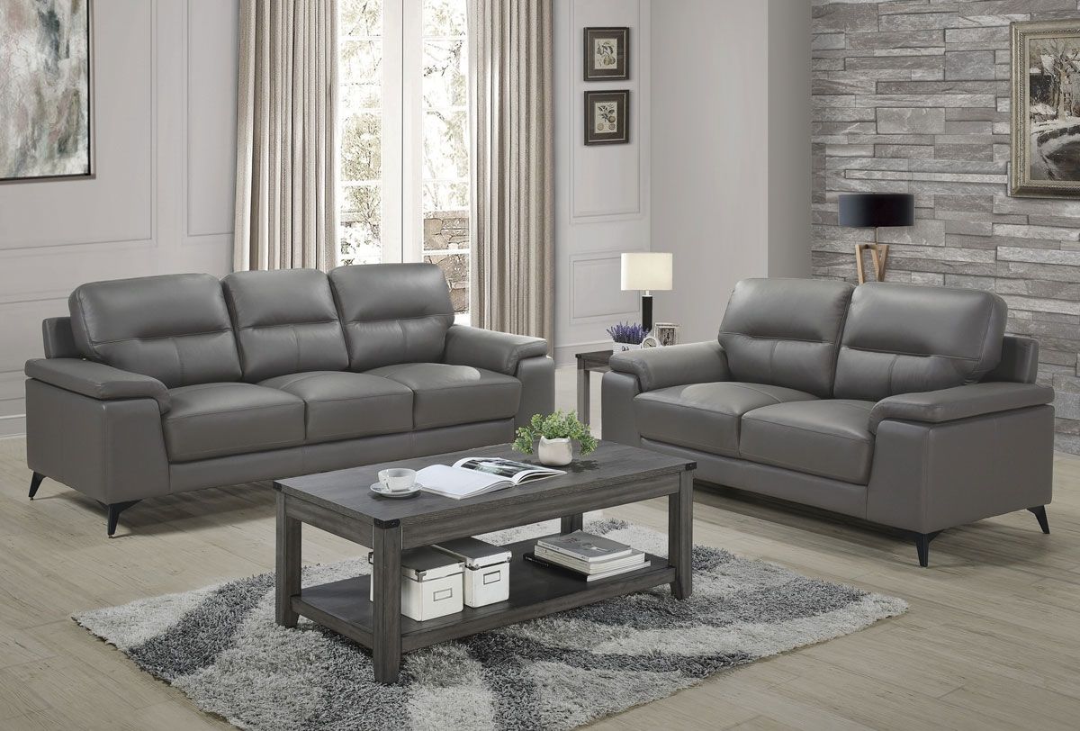 Zoso Modern Grey Leather Living Room