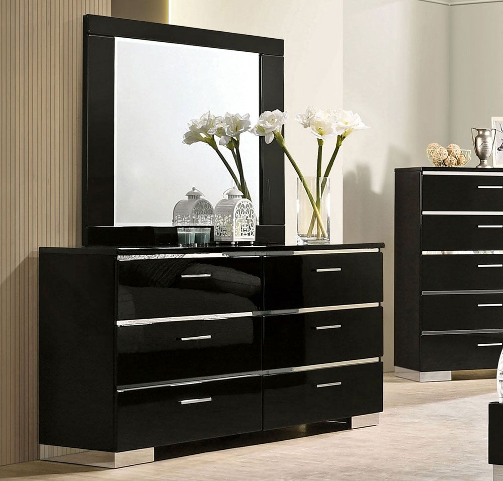 Zsolt Black Lacquer Finish Dresser With Mirror