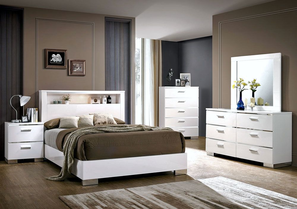 Zsolt Bedroom Furniture White Lacquer Finish