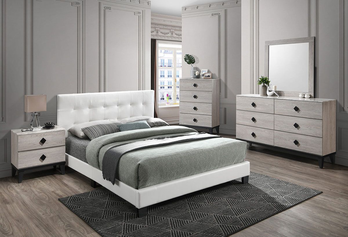Zuma White Leather Platform Bedroom Set