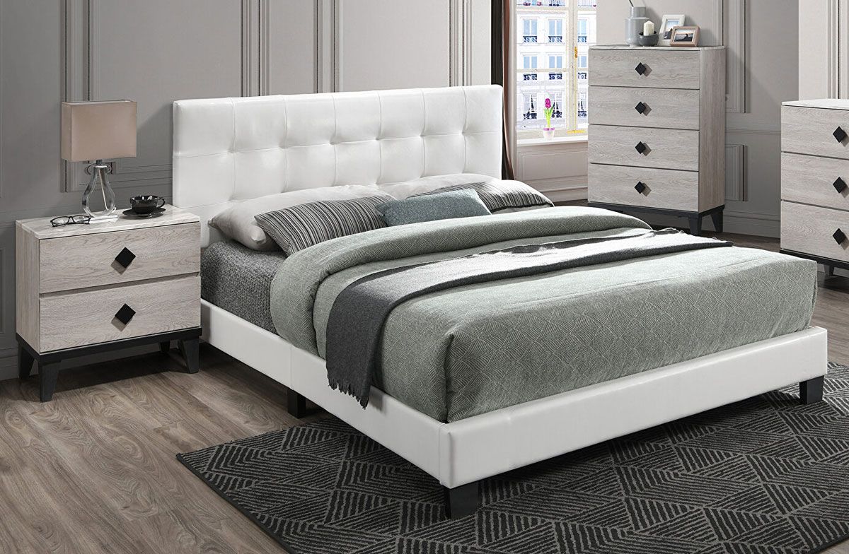 Zuma White Leather Platform Bed