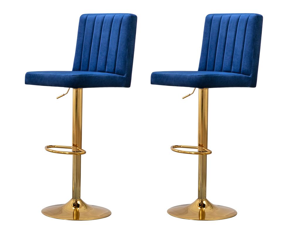 Zumala Navy Velvet Gold Barstools