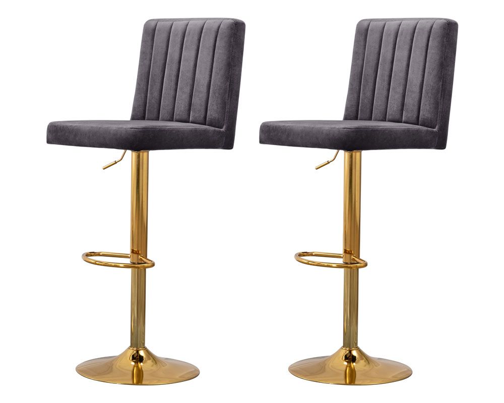 Zumala Grey Velvet Gold Barstools