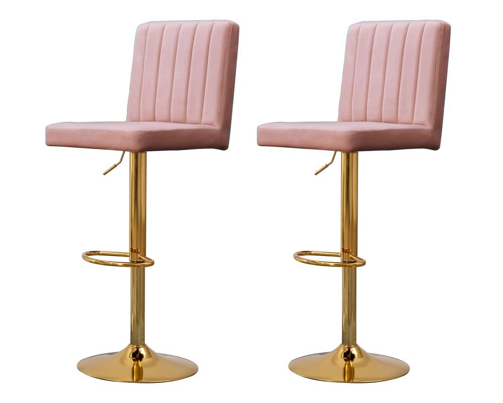 Zumala Pink Velvet Gold Barstools