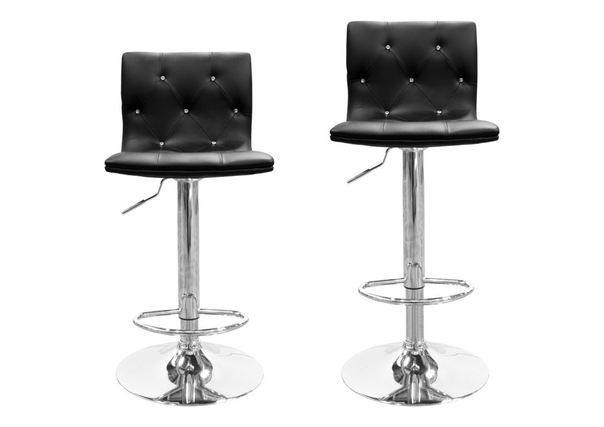 Jaylyn Crystal Tufted Black Leather Set of 2