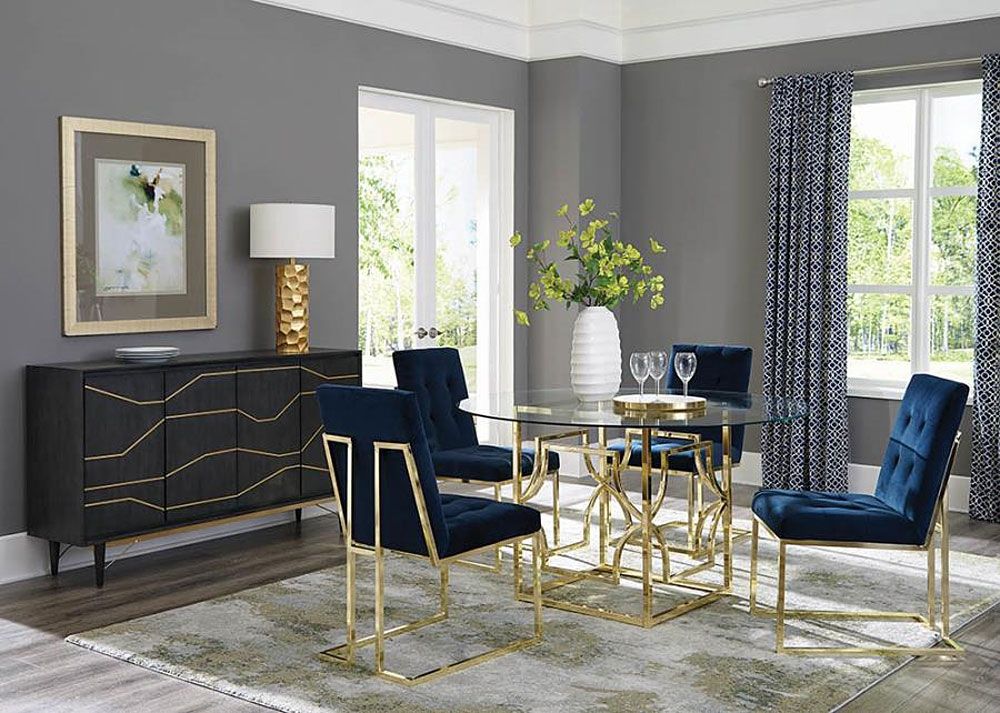 Zuri Round Dining Table Set Gold Finish