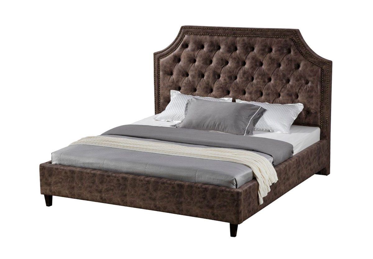 Elizabeth Brown Tufted Leather Bed, Upholstered Leather Bed