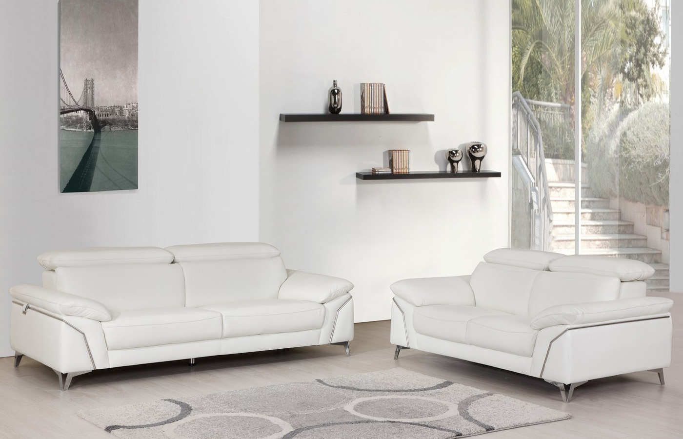 Emiliano White Italian Leather Sofa