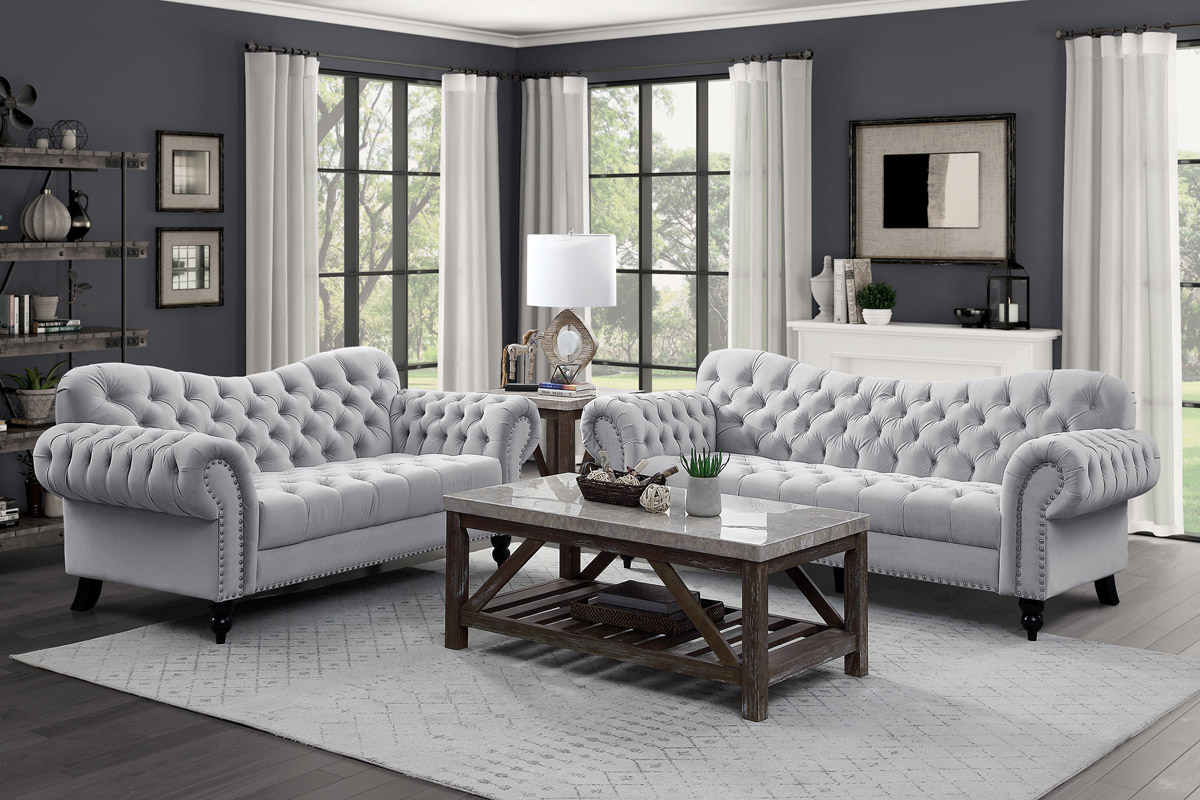 Light Grey Velvet Chesterfield Sofa